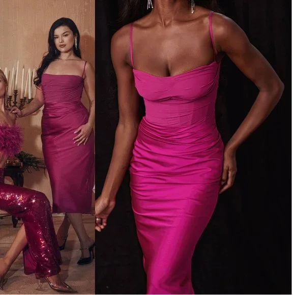 House of CB 'Teia' Hot Pink Draped Corset Midi Dress NWOT - Picture 3 of 11